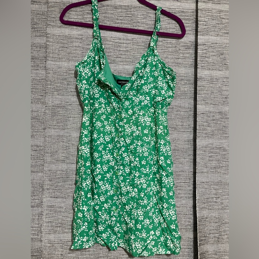 Green/White Floral Print Mini Dress